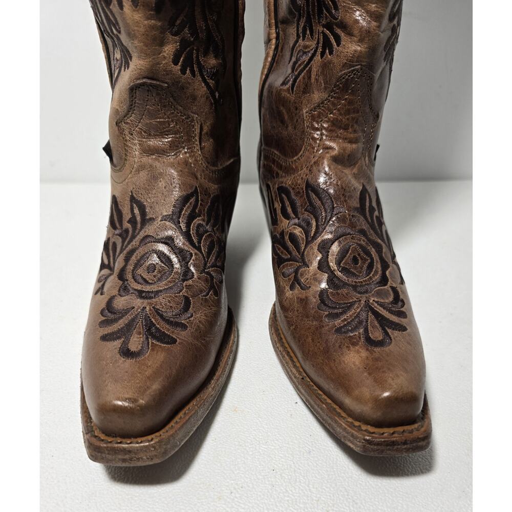 VTG EL DORADO Western Cowgirl BOOTS Leather Embroidered Brown Distressed 7.5 M - Picture 4 of 15